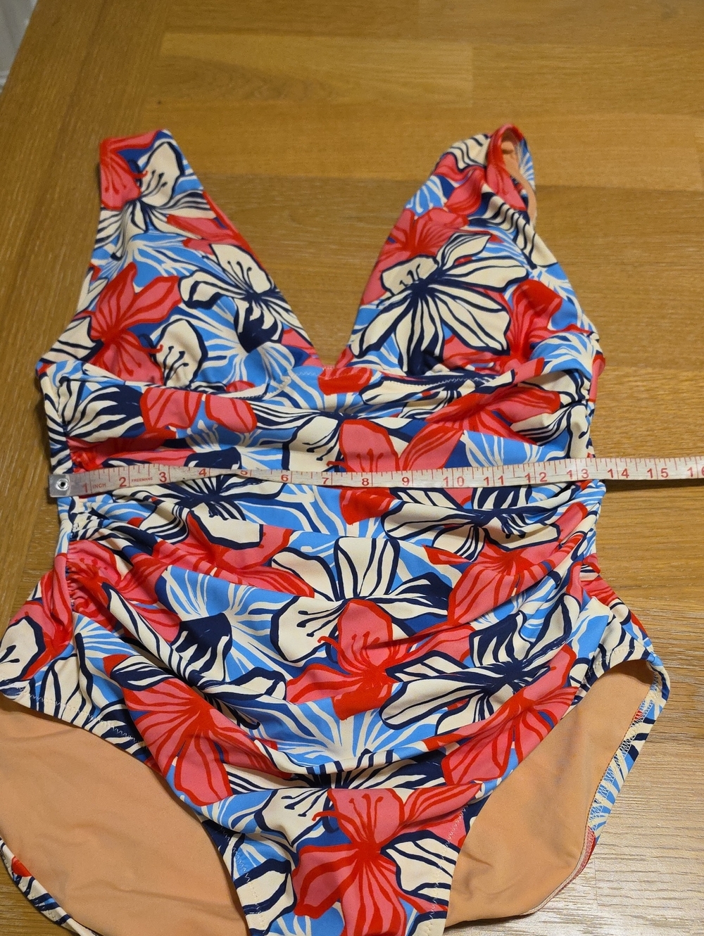 J. Crew RUCHED PLUNGING Floral  One-Piece in Coral, Blue & Cream SIZE L NEW - Picture 9 of 15